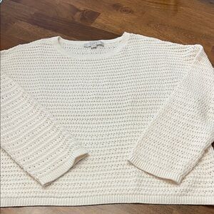 LOFT Ivory Textured Crew Neck Sweater